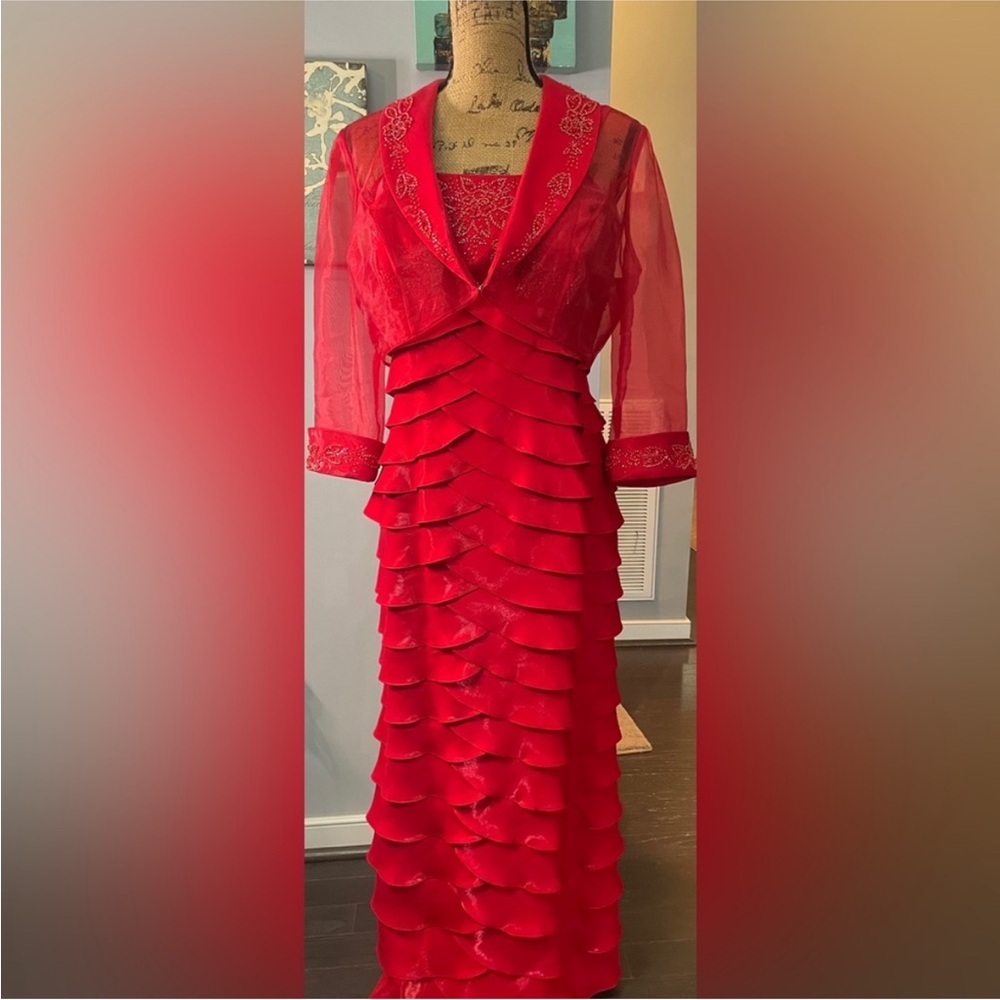 Nina Nischelle Red Layered Women's Dress with shrug 14